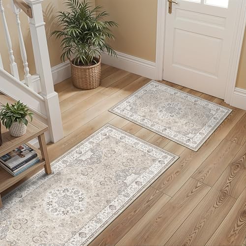 2-Piece Kitchen Runner Rug Set: Washable Non-Slip Floor Mats for Sink & Stove Cooking Area Soft Low Pile Water-Resistant Carpet for Dishwasher Fridge Fronts Durable Kitchen Island Mats(2x3+2x4,Beige) - Image 5