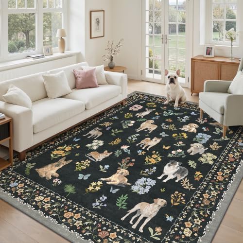 Soalmost Dog 6x9 Area Rugs for Living Room, Washable Animal Soft Rug Black by Soalmost