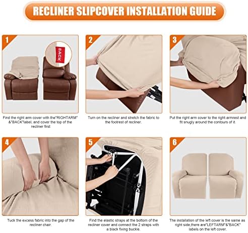 VANSOFY Recliner Cover, 2-Pieces Stretch Reclining Couch Cover with Pockets Loveseat Sofa Slipcovers Soft Washable Furniture Protector for Dogs Cats(Cream) - Image 6
