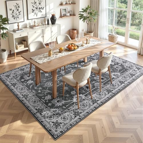 Hanples 4x6 Area Rugs for Living Room, Washable Rug Vintage Floral, Black - Image 4