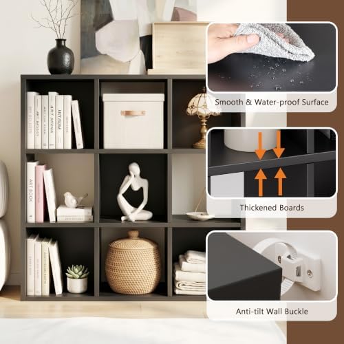 9 Cube Storage Organizer, Multifunctional Bookcase, Black Cube Bookshelf - Image 4