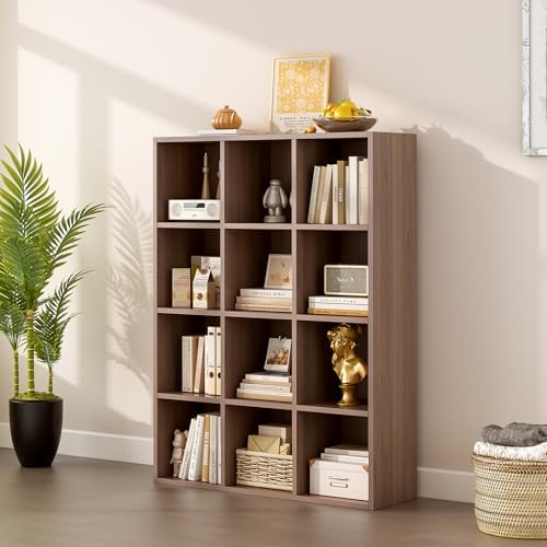 OSCHF 12-Cube Storage Shelf Bookcase, Walnut - Image 3