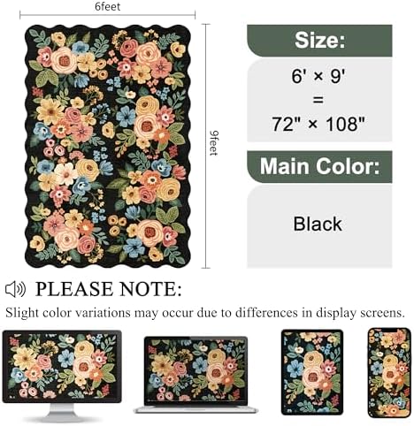 DUKINO 6x9 Area Rugs, Floral Washable Rug for Living Room Non Slip, Black - Image 2