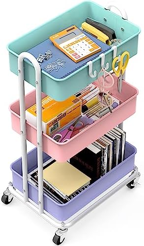 Simple Houseware 3-Tier Heavy Duty Metal Utility Rolling Cart, Multicolor - Image 3