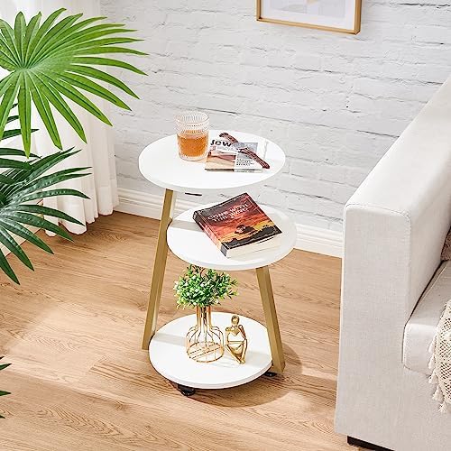 BEWISHOME Round End Table Side Table, White Gold, KTZ41M - Image 4