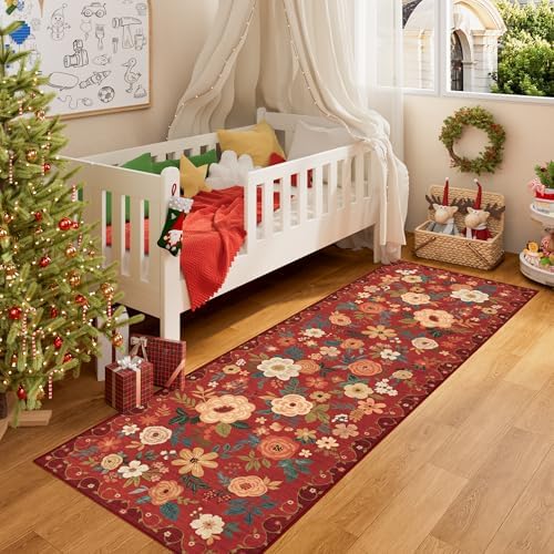 DUKINO 2x6 Runner Rug for Hallway, Washable Kitchen Rugs Non Slip, Red - Image 3