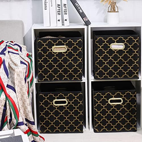 Fabric storage bins Cubes, Fabric Cube Organizer with Handle, Foldable Cube Bins for Cloth or Accessary Storage, 11x11x11, Set of 3, (Black Gold) - Image 4