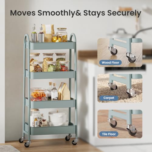 DUMOS 4 Tiers Rolling Utility Cart, Storage Organizer, Shelving Unit - Image 5