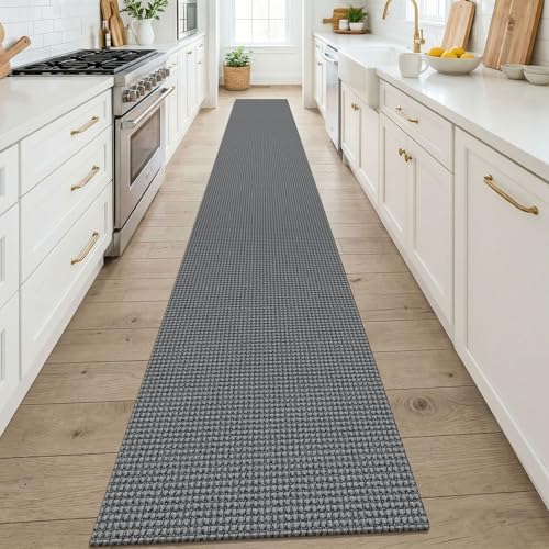 KOZYFLY Cotton 2x14 Runners Rugs for Hallway, Long Washable Runner Rug, Woven Non Slip Kitchen Runner, Flatweave Entryway Rug, Floor Carpet for Entry, Aisle, Hall, Grey/Dark Grey by KOZYFLY