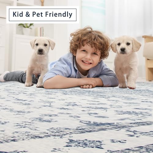 8x10 Washable Area Rugs for Living Room,Bedroom,Dining Room- Blue White - Image 6