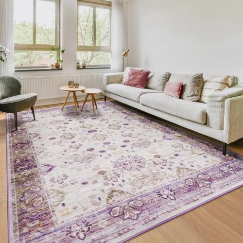 Hanples 6x9 Area Rugs for Living Room, Washable Rug Vintage Floral, Purple - Image 3