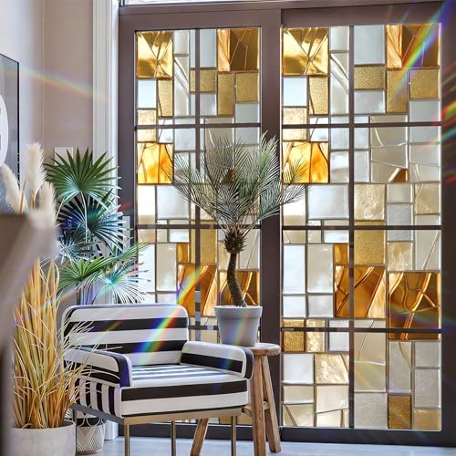 Stained Glass Window Privacy Film Static Cling - Rainbow Glass Decorative Sun Blocking Window Covering, Non-Adhesive Removable Stickers for Home & Office, 17.5" x 39.3" - Image 3