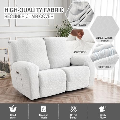 Genina Waterproof Recliner Loveseat Cover,2 Seat Couch Cover,Ivory White - Image 2
