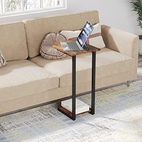 Hosfais Side Table Small End Table, C-Shaped Wood Sofa Table with Metal Frame for Living Room, Bedroom, Small Spaces (Rustic Brown) - Image 3