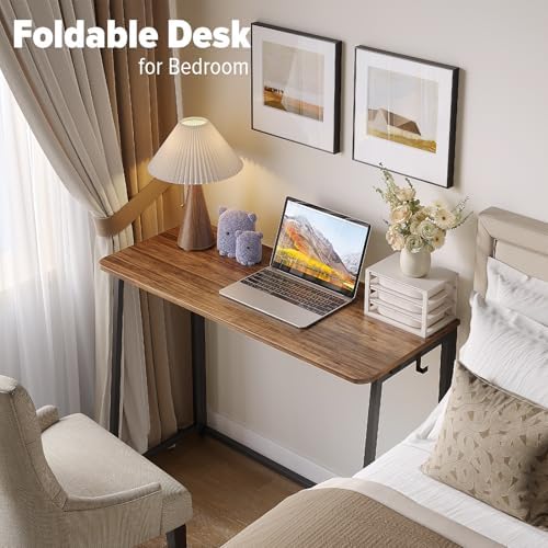 WOHOMO Folding Desk, 39.4" Foldable Computer Table for Small Spaces, Walnut - Image 5
