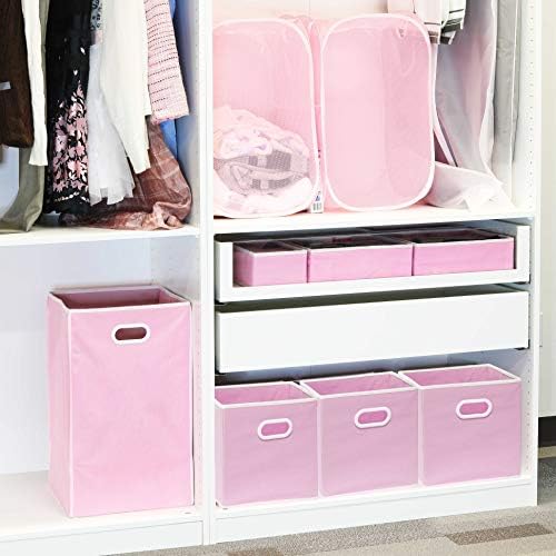 Simple Houseware 11-Inch Foldable Cube Storage Bins with Handles, Pink - Image 5