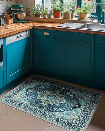 RELEANY Washable Area Rug, Small 2'x4', Teal - Image 3