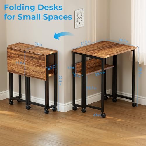GreenForest Folding Desk with Wheels, 31.5" Rolling Table for Small Spaces - Image 3