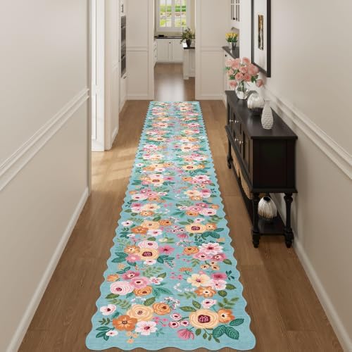 DUKINO 2x10 Runner Rug for Hallway, Washable Kitchen Rug Non Slip, Teal by DUKINO