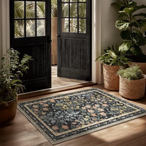Machine Washable Small Rugs for Entryway: Door Mat Indoor Entrance 2x3 Rug Boho Throw Rug Non-Slip Low Pile Kitchen Rug for Front Door Indoor Entrance Entry Kitchen Bedside Kids Room by palohom