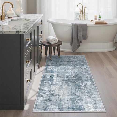 Soalmost 2x4 Abstract Washable Rugs for Entry, Kitchen Area Rug Blue/Grey - Image 3