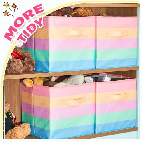 Yinder 12 Pcs Cube Storage Bin Rainbow Colorful 10.5''x10.5''x11'' Storage Bins for Playroom Decor Colorful Bins for Kids Foldable Baskets for Nursery Organizer Boxes Fabric Boxes - Image 6