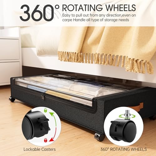 Yecaye Under Bed Storage with Wheels 2Pack, 70L Larger Capacity Under Bed Storage Containers, Underbed Shoe Storage Organizer, Rolling Under Bed Metal Drawers for Clothes, Blankets(35.5 x 17 x 6.7in) - Image 4