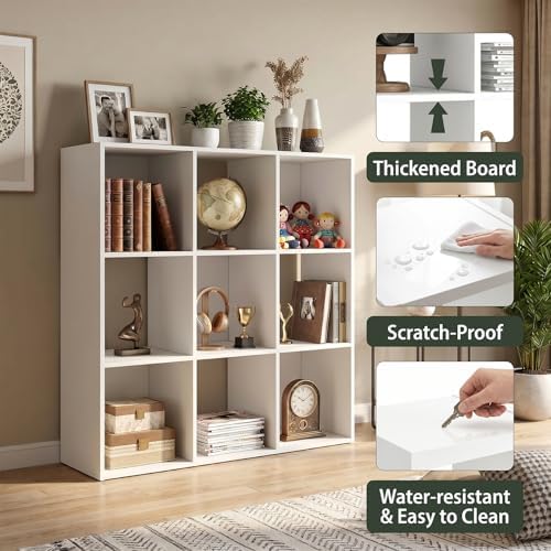 WannabeMyself【Sturdy Build&Easy Assembly】 9 Cube Storage Organizer with Anti-Tipping Kits,Reversible Open Back Book Shelf, Bookcase for Living Room,Bedroom,Entrance Hall,Office,35.8×11.4×35.9,White - Image 3