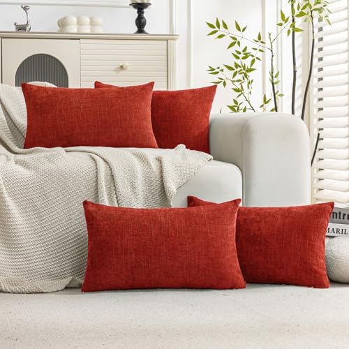 Set of 4 Soft Textured Decorative Throw Pillow Covers 12X20 Inch Cozy Farmhouse Cushion Cover Square Accent Pillow Cases for Bed Couch Sofa Living Room, Red by Cozoomy