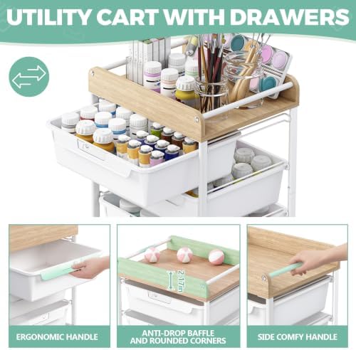 SYKIARIOL Rolling Storage Utility Cart with 4 Drawers,Art Cart,White - Image 3
