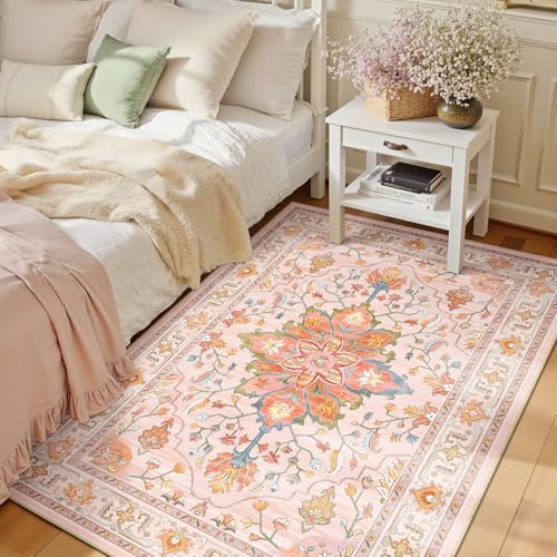 RELEANY Washable Area Rug, 3'x5', Pink/Light Pink/Colorful by RELEANY