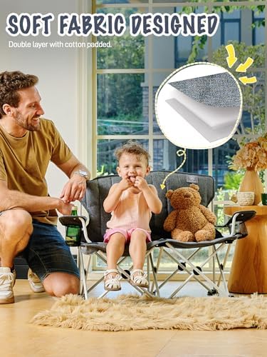 EVER ADVANCED Kids Double Camping Chair with Cupholders Safety Lock, Padded Kids Folding Chair Outdoor with Mesh Pocket, Lightweight Portable Two Person Loveseat for Beach, Supports 300lbs, Grey - Image 6