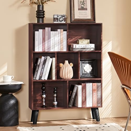 LEYAOYAO Cube Bookshelf, Mid-Century Modern Book Shelf with Legs, Walnut by LEYAOYAO-Findtheshiningpointofyourideallife%EF%BC%81