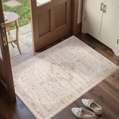 2x3 Pink Washable Entryway Rug,Small Door Mat for Bathroom Kitchen by Rugxara