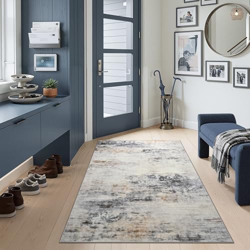 Toneed 3x5 Washable Non Slip Area Rugs for Bedroom Living Room, Grey/Brown - Image 4