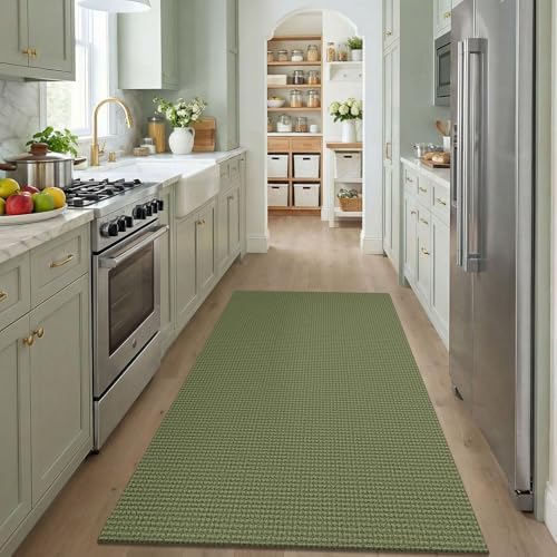 KOZYFLY Washable 4x5 Entry Woven Area Rug, Braided Throw Rugs for Entryway, Non Slip Door Mat Indoor Entrance, Flatweave Carpet for Foyer, Bedroom, Dining, Office, Olive Green/Earthy Green - Image 3