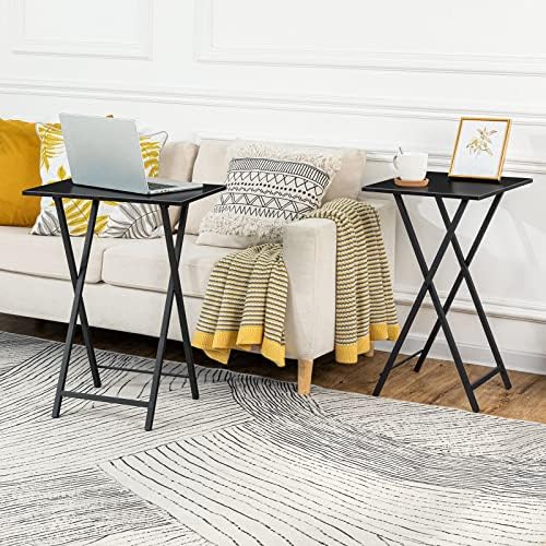 HOOBRO Folding TV Tray Tables, Set of 2 Side Tables for Small Space, Industrial Snack Desk for Eating at Couch, Stable Metal Frame, Easy Assembly, Space Saving, Black BK25BZ01 - Image 2