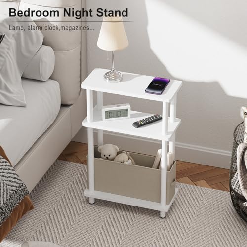 Apicizon Narrow Side Table with Fabric Basket, 3-Tier End Table, White - Image 6