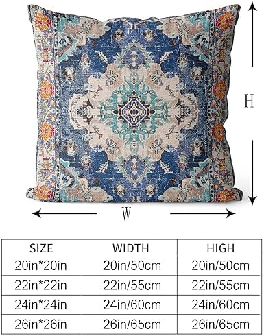 Snycler Boho Throw Pillow Covers 22x22 inch Set of 2 Boho Rug Carpet Double Sided Pattern Cotton Soft Pillow Case Cushion Cover Pillowcase for Couch Sofa Bed Decorative (Blue) - Image 3