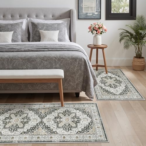 Madane 2-Piece Area Rugs Set, Small Kitchen Runner Non-Slip, Black - Image 3