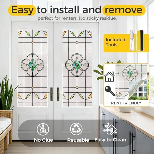 OHTMERU 3D Stained Glass Window Privacy Film Decorative Non-Adhesive - Image 4
