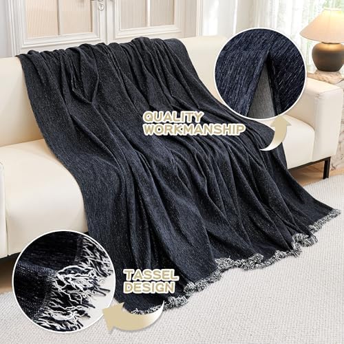 MYSKY HOME Couch Cover for Dogs Washable Couch Covers Couch Covers for Sofa Couch Cover 2 Cushion Sofa Non Slip Dogs Furniture Protector with Tassels Chenille Sofa Covers for Pet, 71"x102", Navy Blue - Image 3