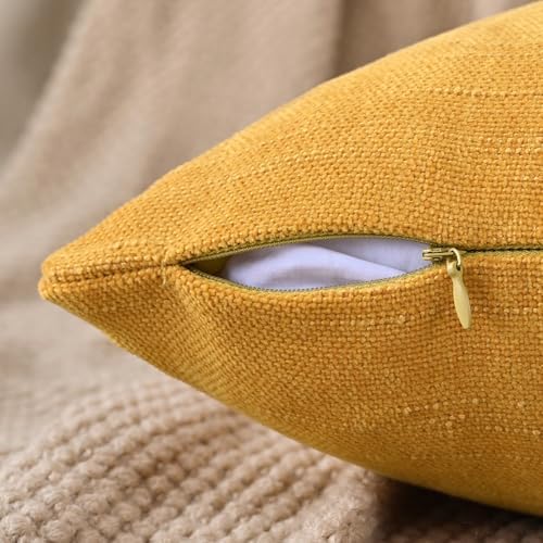 Set of 4 Soft Textured Decorative Throw Pillow Covers 22x22 Inch Cozy Farmhouse Cushion Cover Square Accent Pillow Cases for Bed Couch Sofa Living Room, Mustard Yellow - Image 3