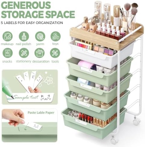 SYKIARIOL Rolling Storage Utility Cart with 5 Drawers,Green - Image 4