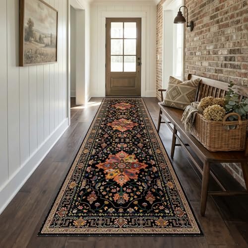 RELEANY Washable Area Rug, Runner 2'x8', Black/Colorful - Image 2