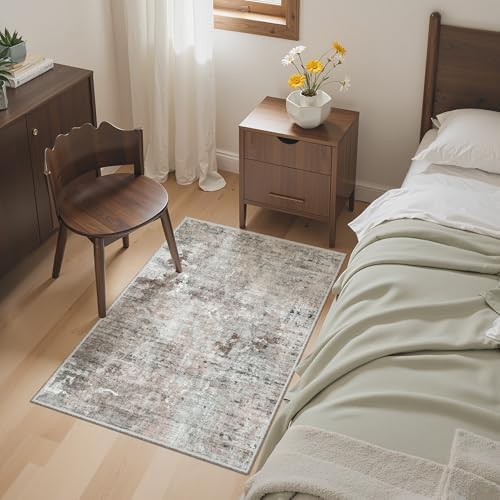 Soalmost 2x3 Abstract Washable Rugs for Kitchen, Small Area Rug Pink/Grey - Image 3