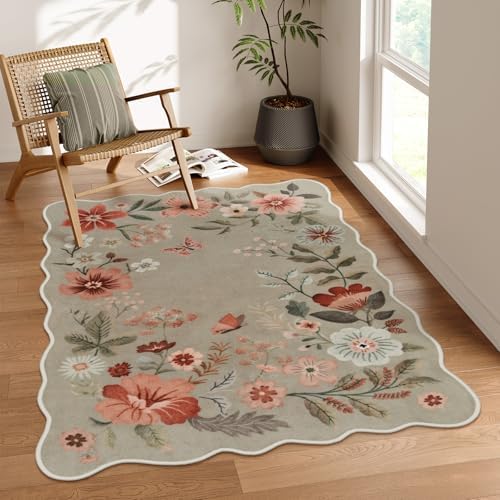 Lahome Floral Washable Rugs for Bedroom, 4X6 Area Rug Soft Living Room Rug by Lahome