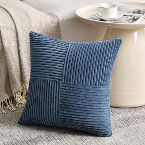 Fancy Homi 2 Packs Dusty Blue Euro Decorative Throw Pillow Covers 28x28 Inch for Couch Bed, Rustic Farmhouse Boho Home Decor, Soft Corss Corduroy Patchwork Textured Square Cushion Case 71x71 cm - Image 2