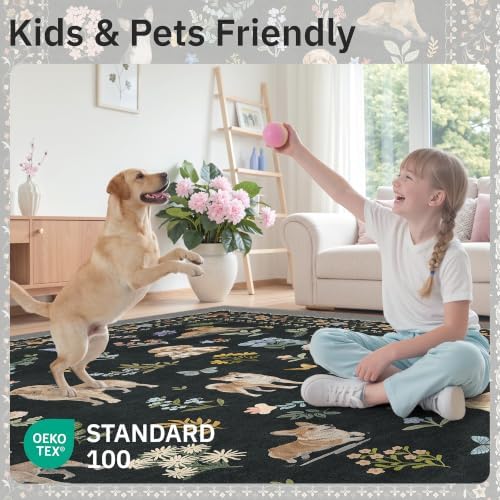 Soalmost Dog 9x12 Area Rugs for Living Room, Washable Animal Soft Rug Black - Image 5