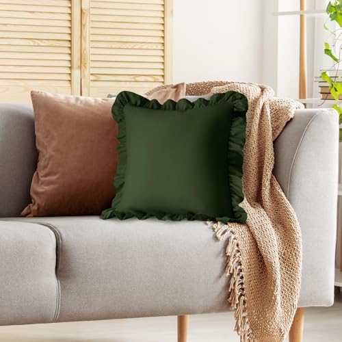 KKJIAF 2 Pack Ruffle Pillow Cases 20x20 Inches, Olive Green - Image 5